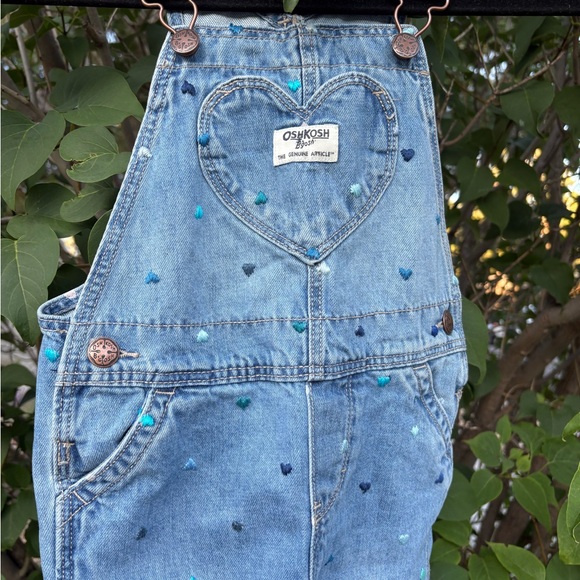 OshKosh B'gosh Denim Overalls with Hand embroidered Heart Details - Picture 5 of 12